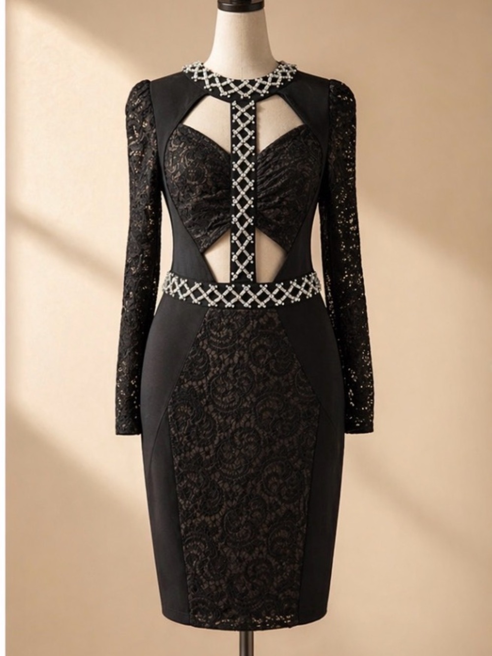 Bebe Black Long Sleeve Dress with Silver Accents